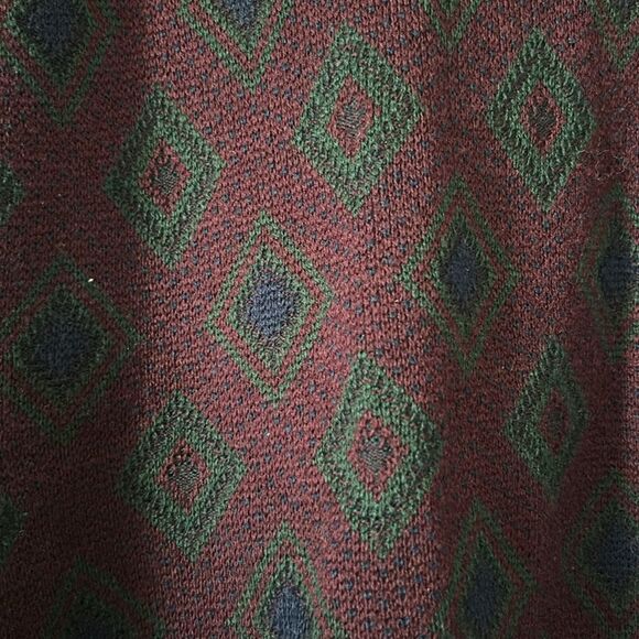 Vintage Burgundy and Green Diamond Knit Vest Size L - Picture 6 of 8